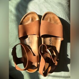 Papillio Brown Leather Ankle-Strap Sandals
